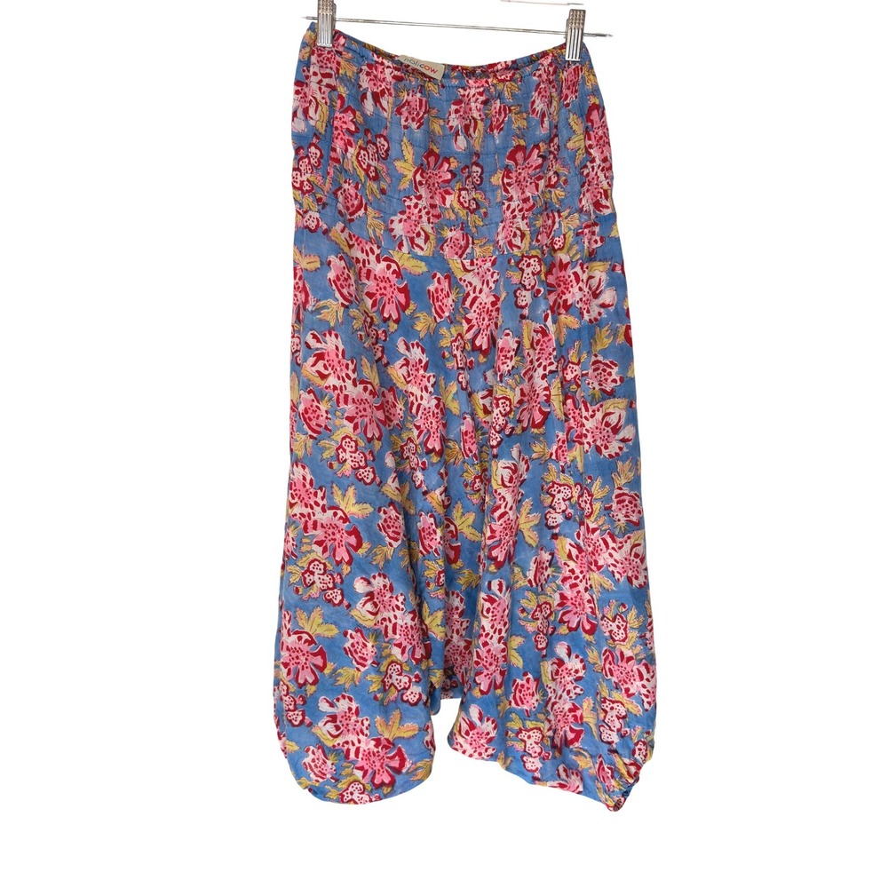 Holicow Harem Pants Women's Blue Floral Print Boho Bohemian Ligthweight Stretch